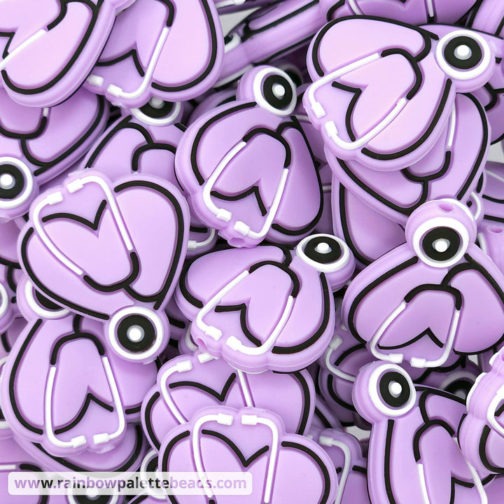 Heart Stethoscope Silicone Focal Beads Light Lavender Beads