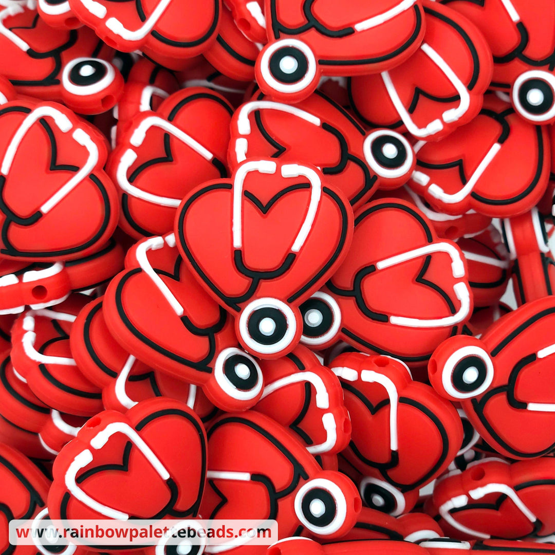 Heart Stethoscope Silicone Focal Beads Red Beads