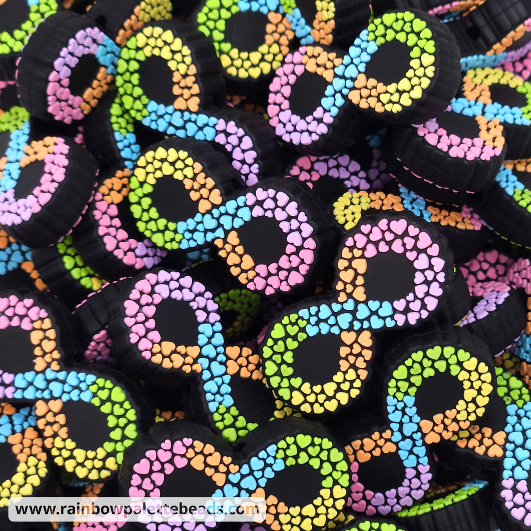 Hearts Infinity Sign Exclusive Silicone Focal Bead Black/Pastel Beads