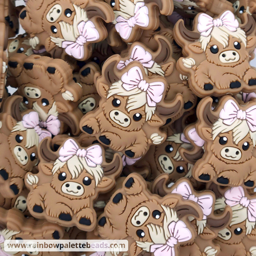 Highland Cow with Bow Silicone Focal Bead Beads