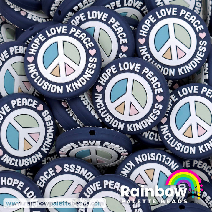 Hope Love Peace Inclusion Kindness Exclusive Silicone Focal Beads Navy/Boho Beads