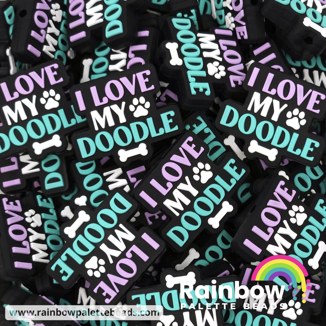 I Love My Doodle Exclusive Silicone Focal Bead Turquoise and Purple Beads