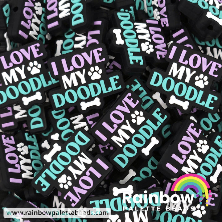 I Love My Doodle Exclusive Silicone Focal Bead Turquoise and Purple Beads