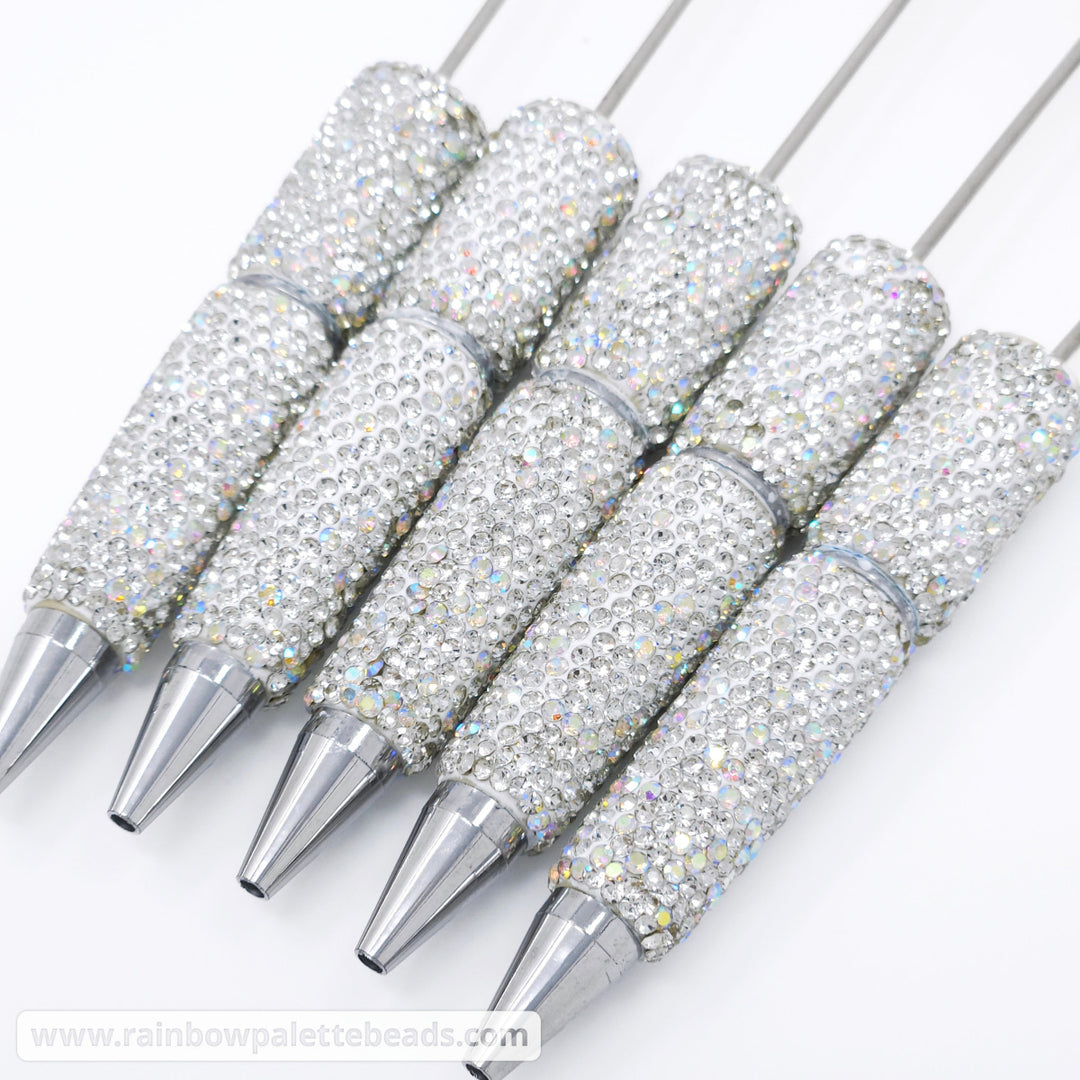 Iridescent Silver Sparkle Fully Covered Rhinestone Beadable Diamond Pen