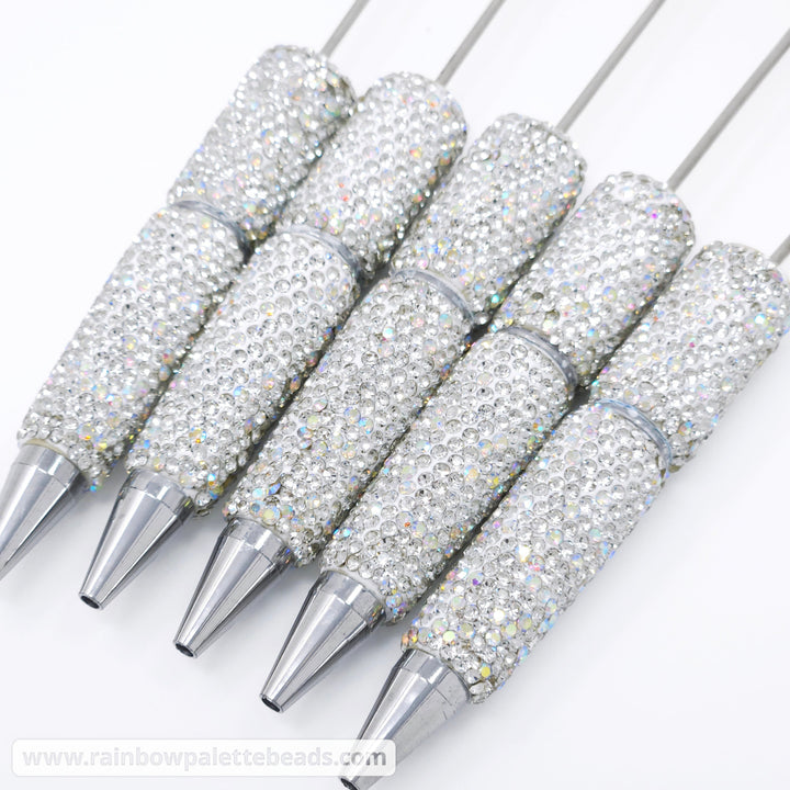 Iridescent Silver Sparkle Fully Covered Rhinestone Beadable Diamond Pen