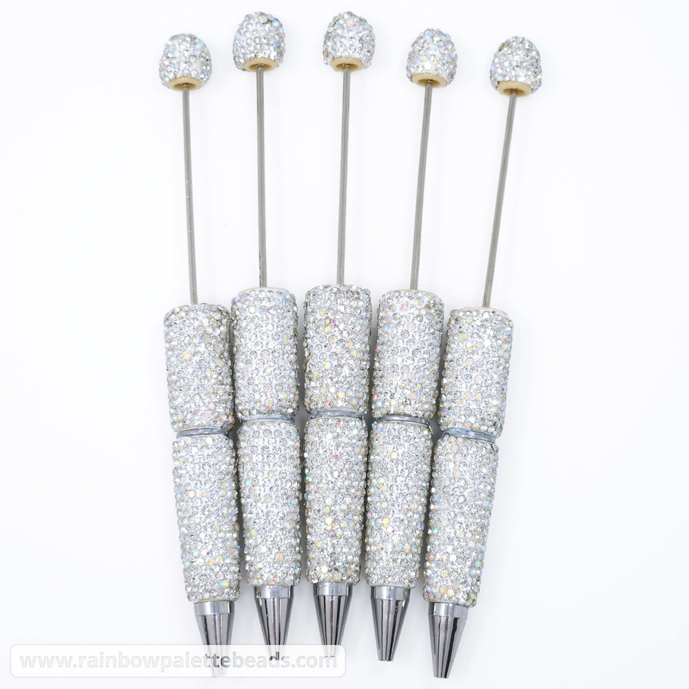 Iridescent Silver Sparkle Fully Covered Rhinestone Beadable Diamond Pen