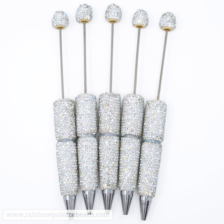 Iridescent Silver Sparkle Fully Covered Rhinestone Beadable Diamond Pen