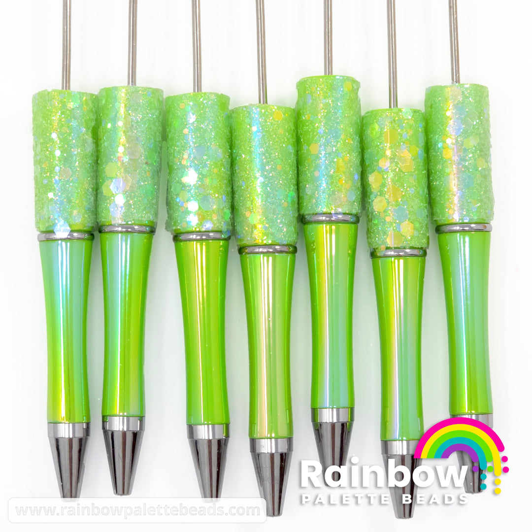 Lime Green Fairy Dust Opal Beadable Plastic Pen