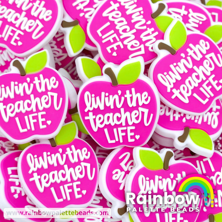 Livin’ the Teacher Life Apple Exclusive Silicone Focal Bead Magenta Beads