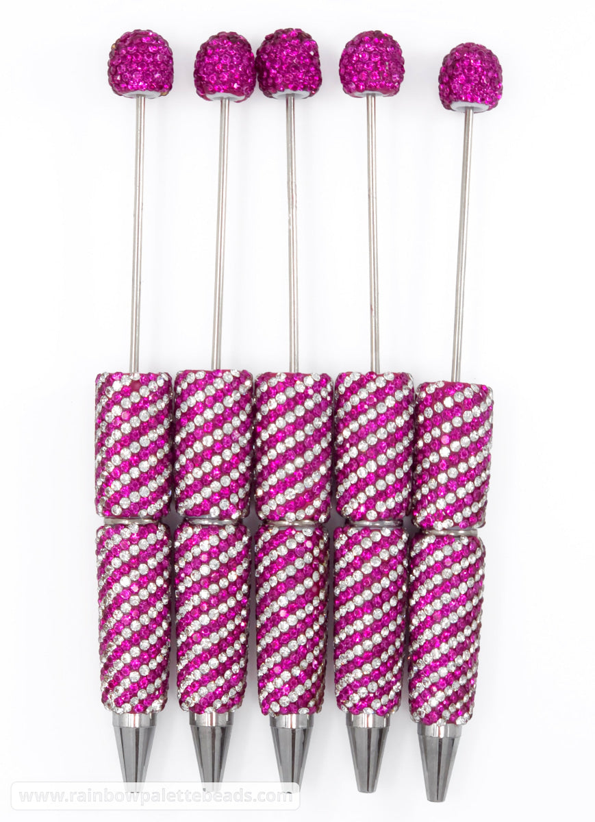 Magenta Diagonal Stripe Full Rhinestone Beadable Diamond Pen