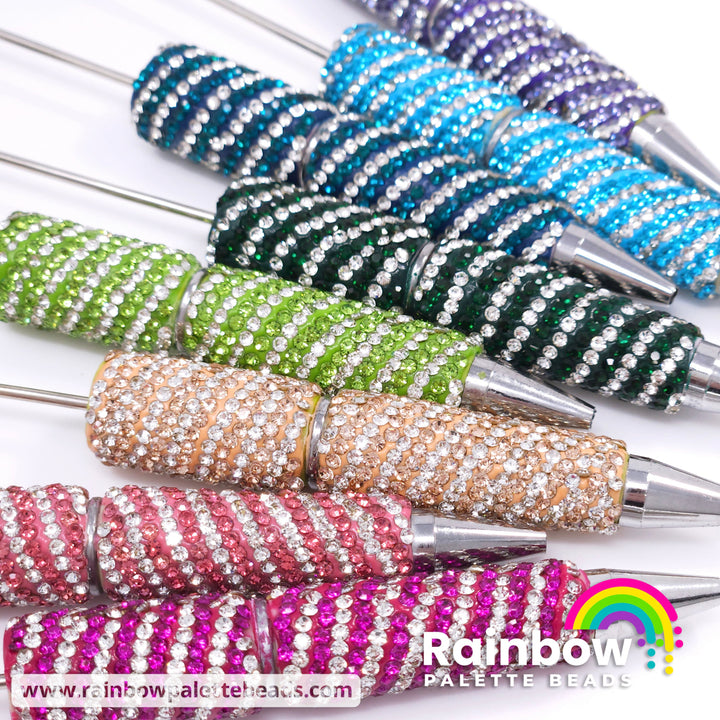Magenta Diagonal Stripe Full Rhinestone Beadable Diamond Pen