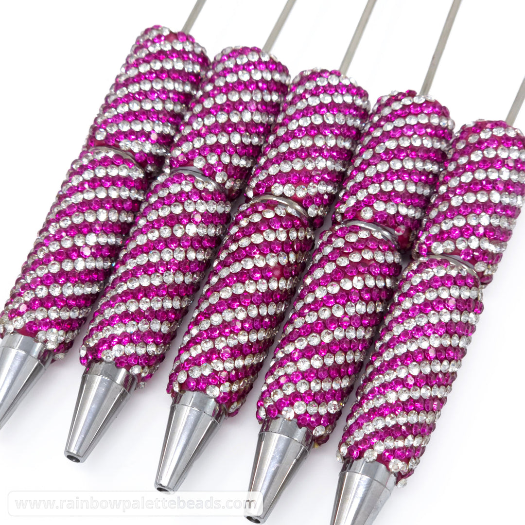 Magenta Diagonal Stripe Full Rhinestone Beadable Diamond Pen