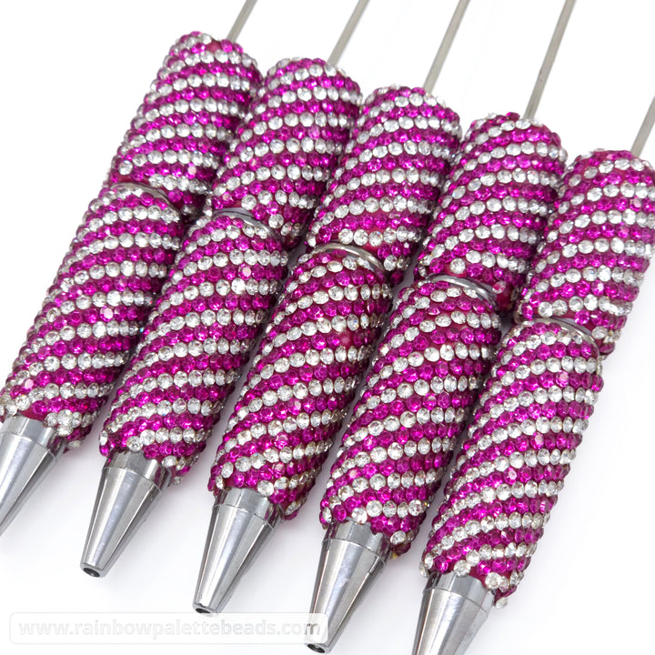 Magenta Diagonal Stripe Full Rhinestone Beadable Diamond Pen