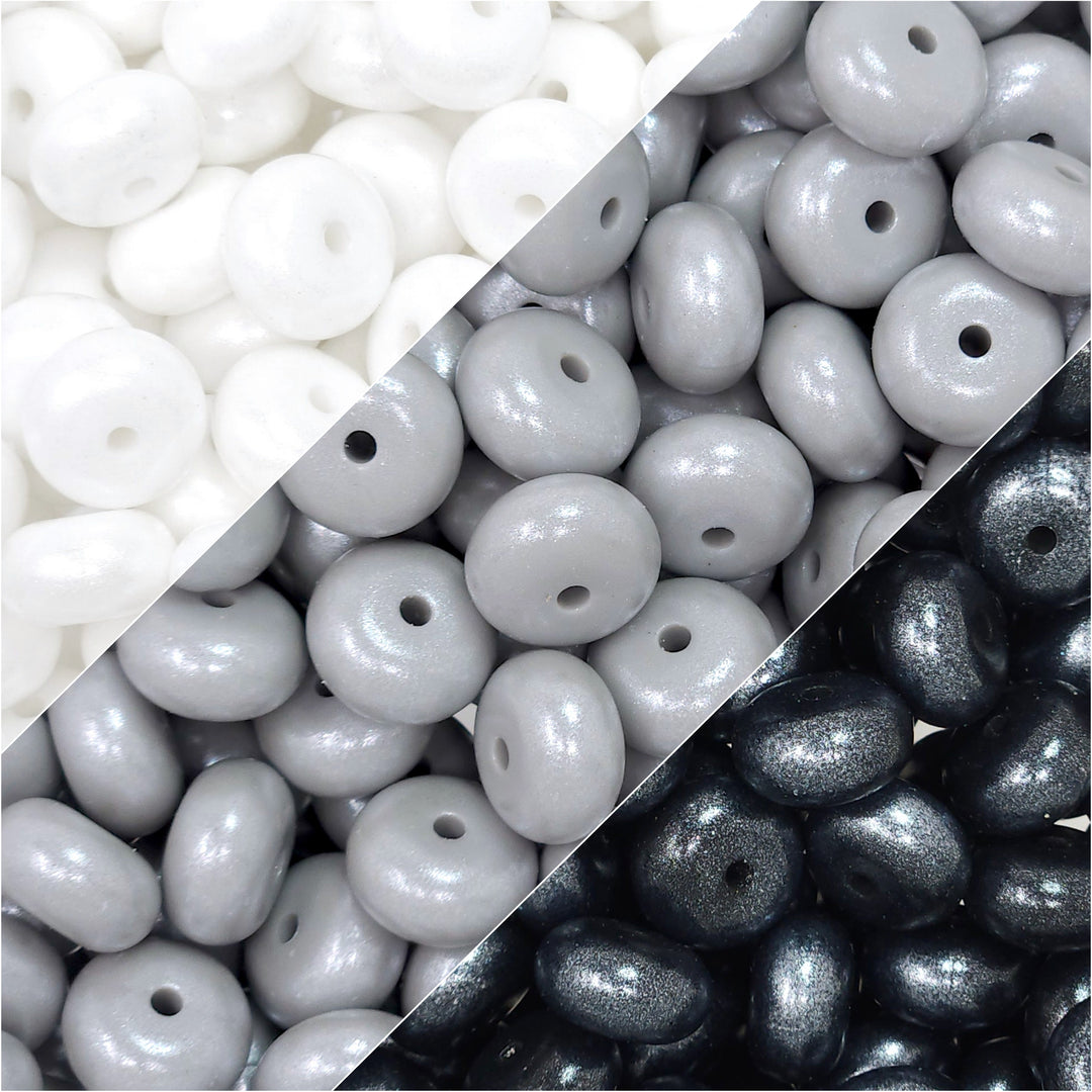14mm Neutrals Shimmer Pearl Abacus Spacer Silicone Beads (30 beads)