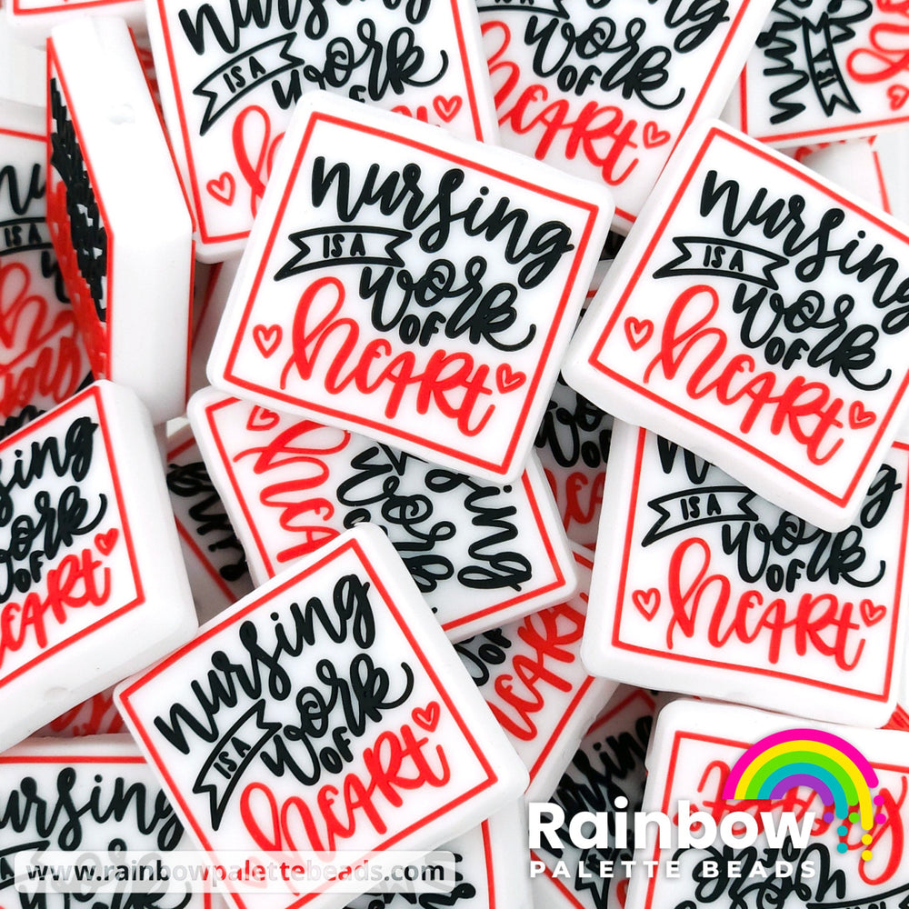 Nursing is a Work of Heart Exclusive Silicone Focal Bead White/Red Beads