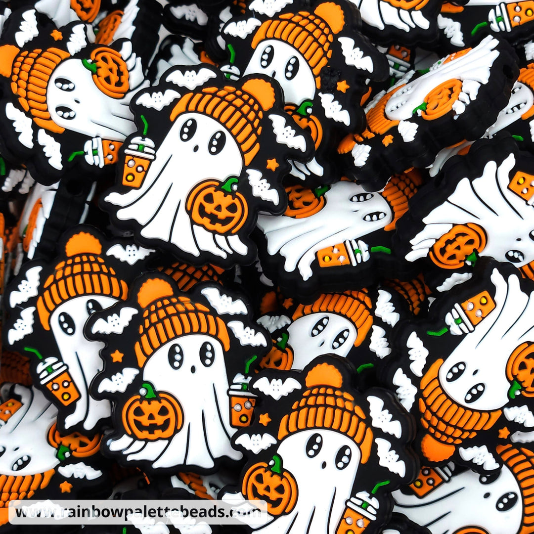 Orange Hipster Ghost Silicone Focal Bead Beads