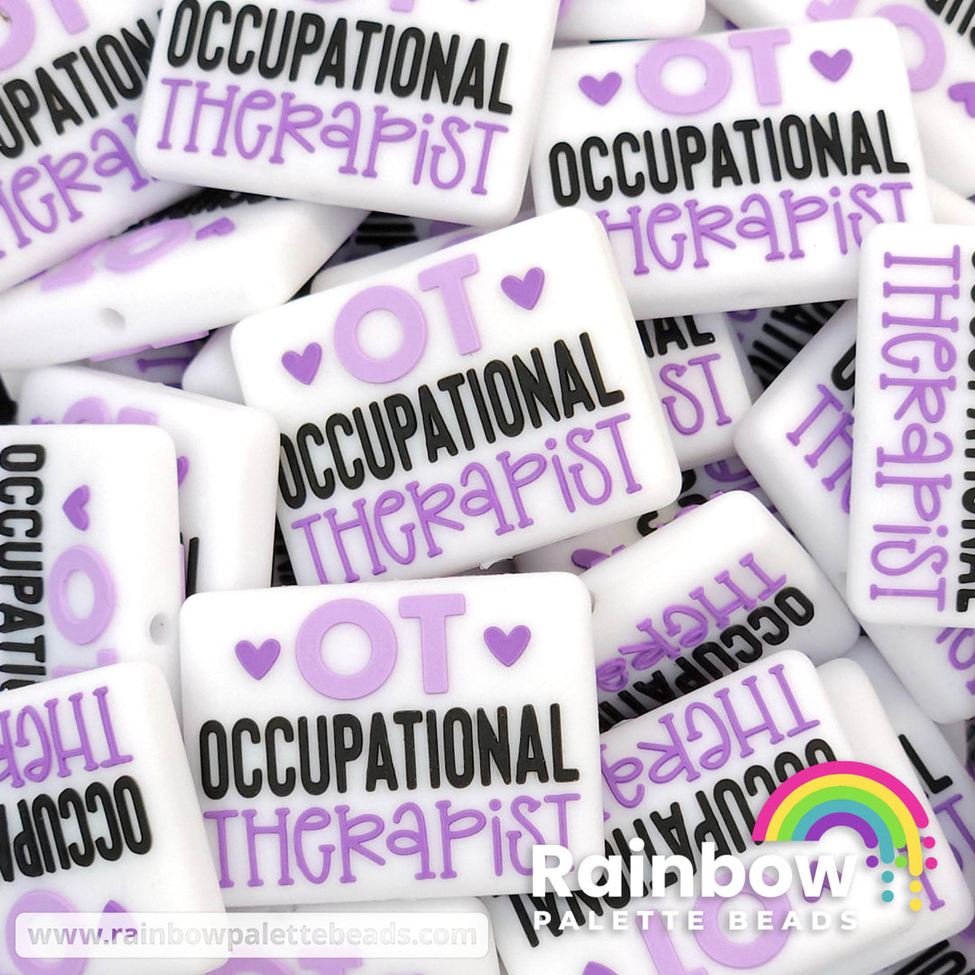 OT Occupational Therapist Exclusive Silicone Focal Beads Purple/White Beads