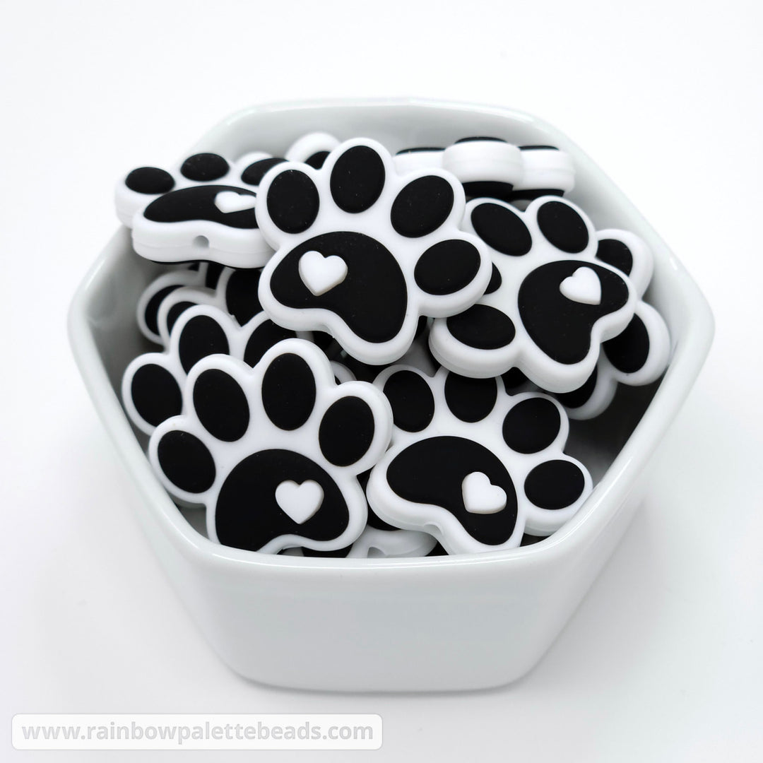 Paw Print Silicone Focal Beads Black & White Beads