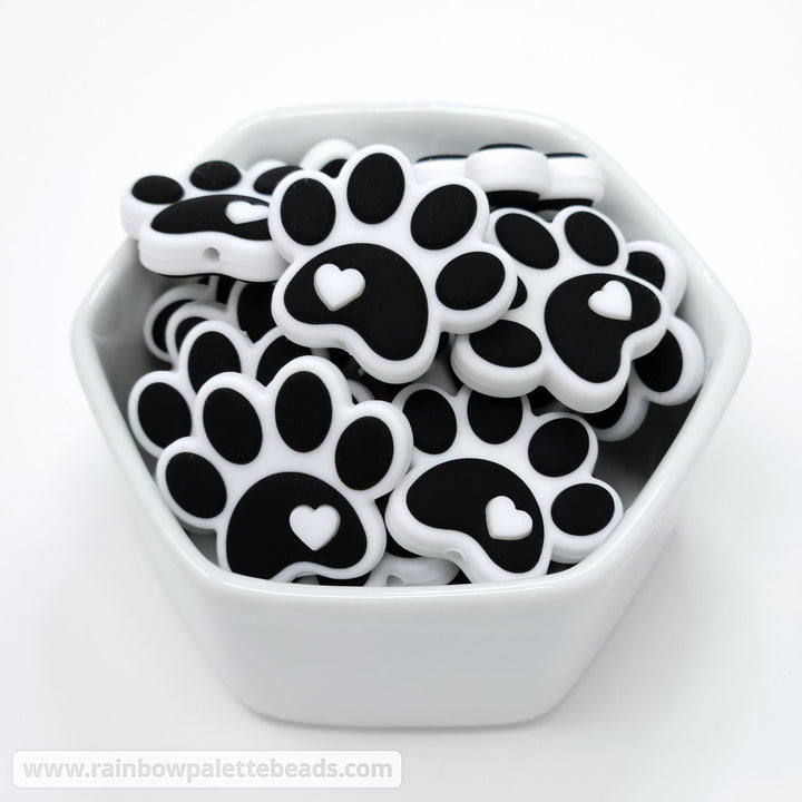 Paw Print Silicone Focal Beads Black & White Beads
