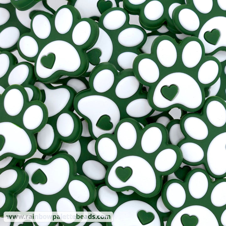 Paw Print Silicone Focal Beads Green/White Beads