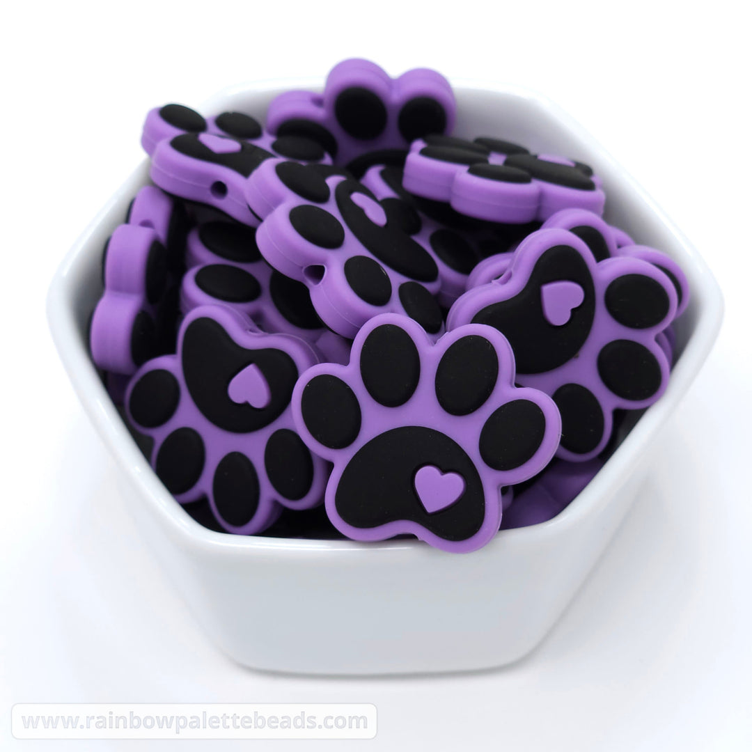 Paw Print Silicone Focal Beads Lavender Beads