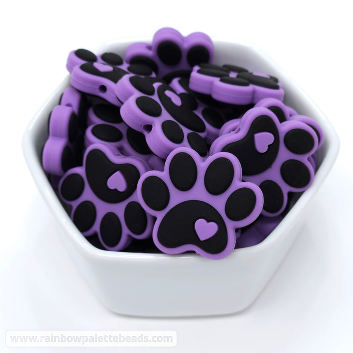 Paw Print Silicone Focal Beads Lavender Beads