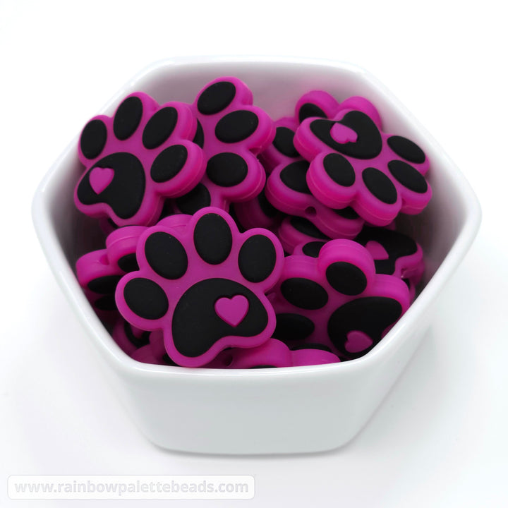 Paw Print Silicone Focal Beads Magenta Beads