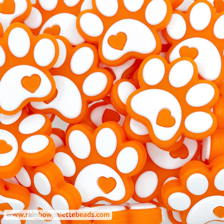 Paw Print Silicone Focal Beads Orange/White Beads