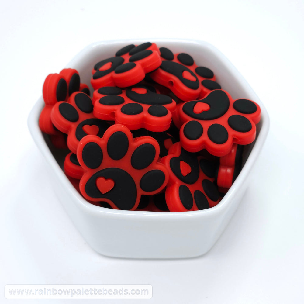 Paw Print Silicone Focal Beads Red Beads