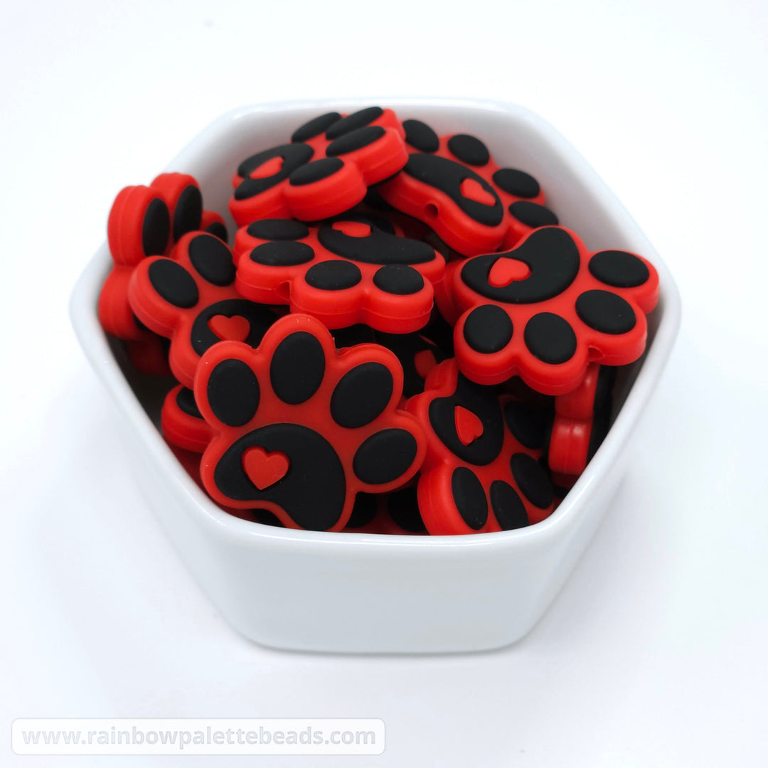 Paw Print Silicone Focal Beads Red Beads