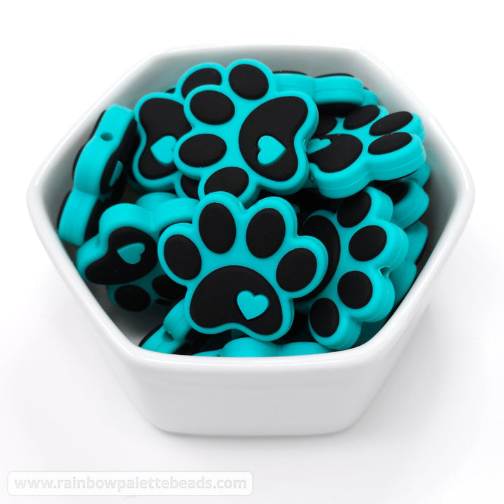 Paw Print Silicone Focal Beads Turquoise Beads