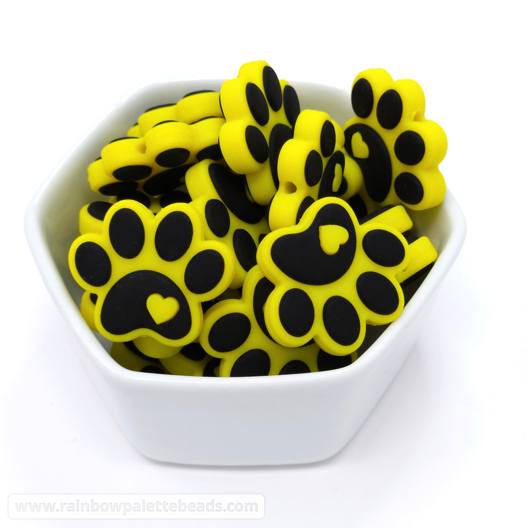 Paw Print Silicone Focal Beads Yellow Beads