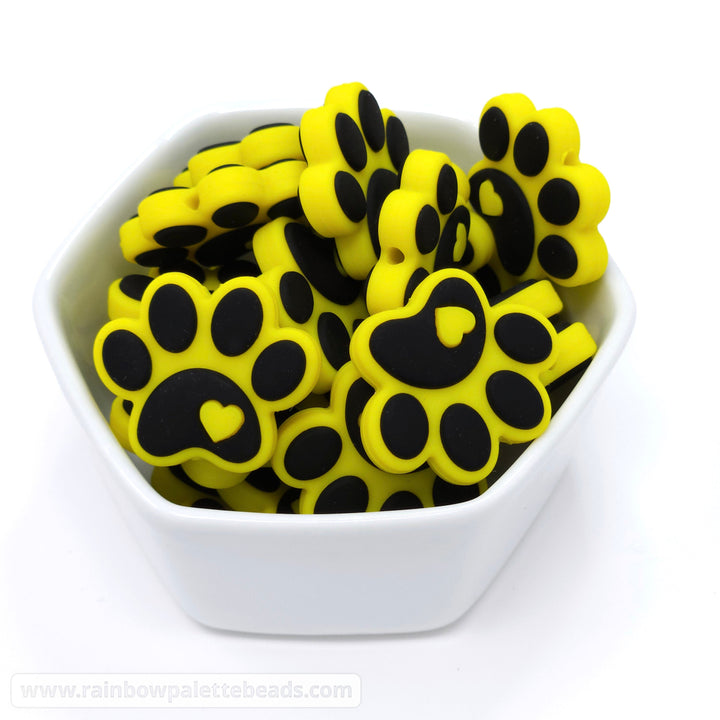 Paw Print Silicone Focal Beads Yellow Beads
