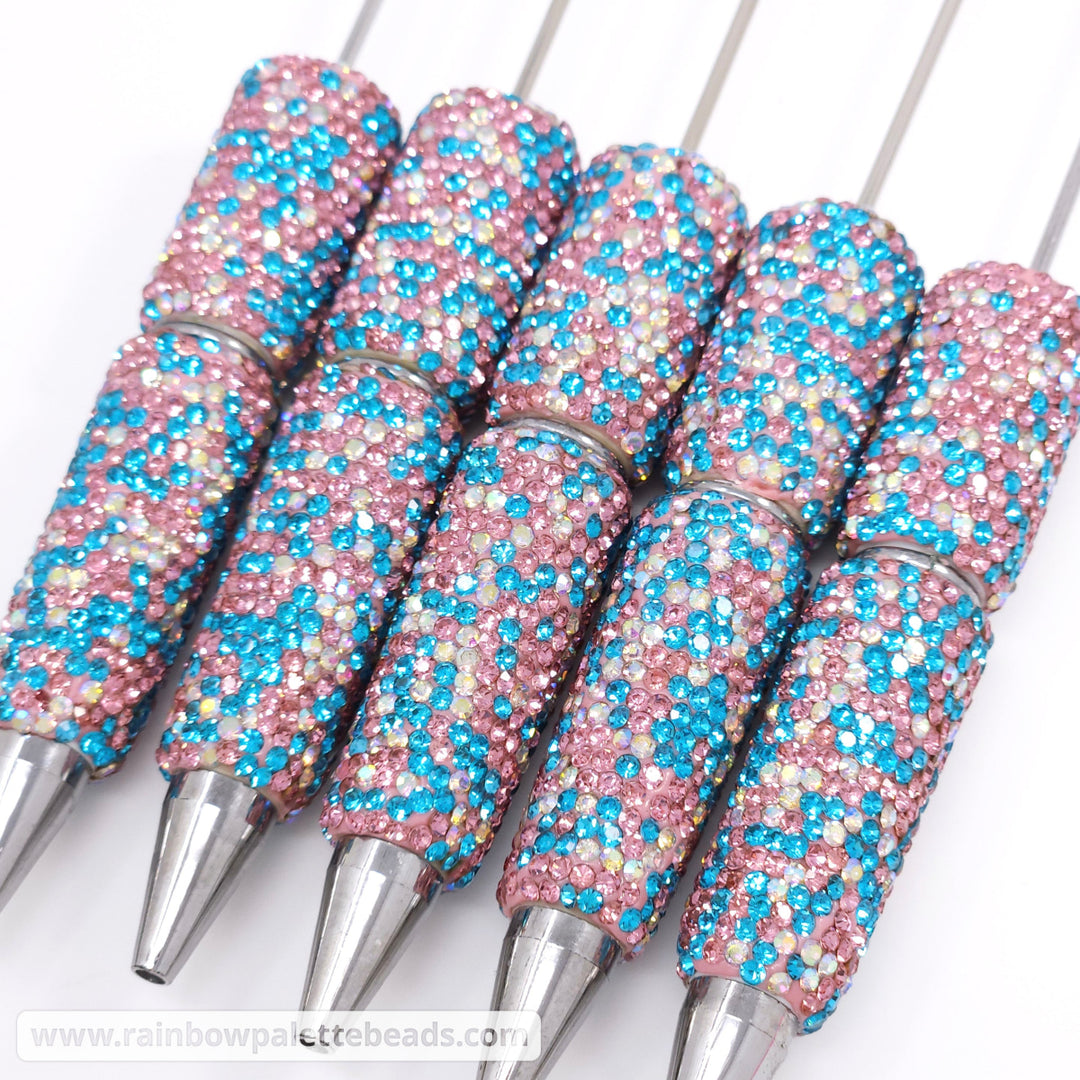 Pink & Blue Confetti Crystal Full Rhinestone Beadable Diamond Pen