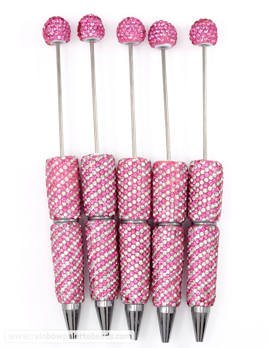 Pink Diagonal Stripe Full Rhinestone Beadable Diamond Pen