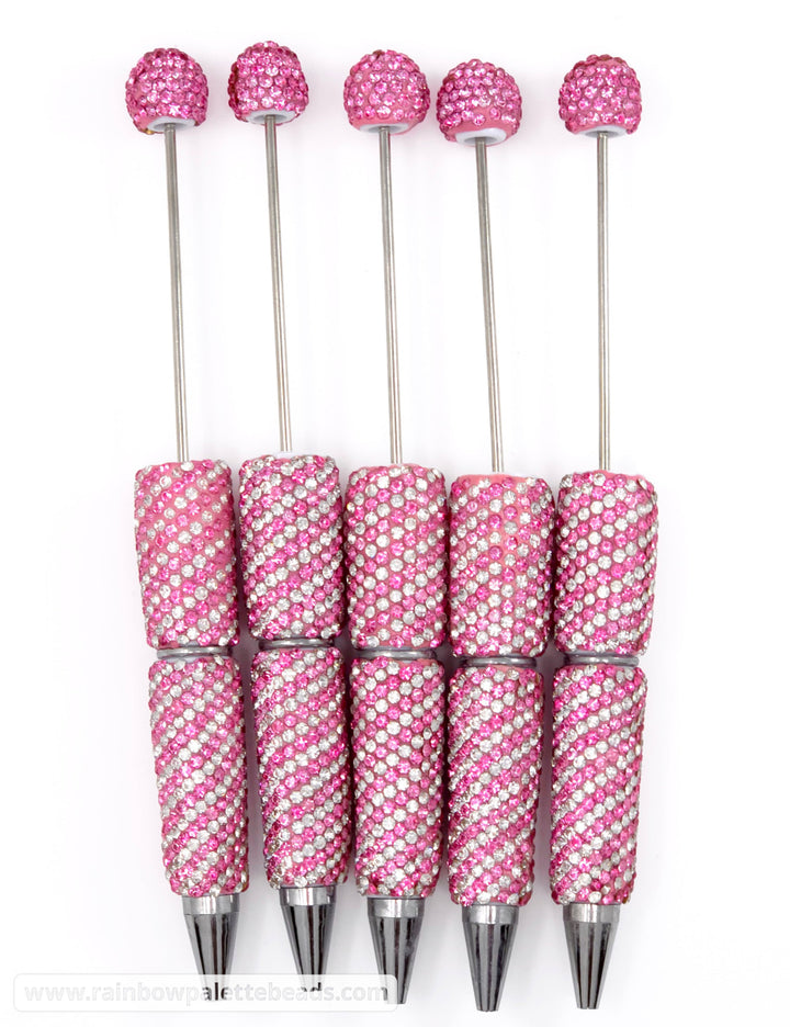 Pink Diagonal Stripe Full Rhinestone Beadable Diamond Pen