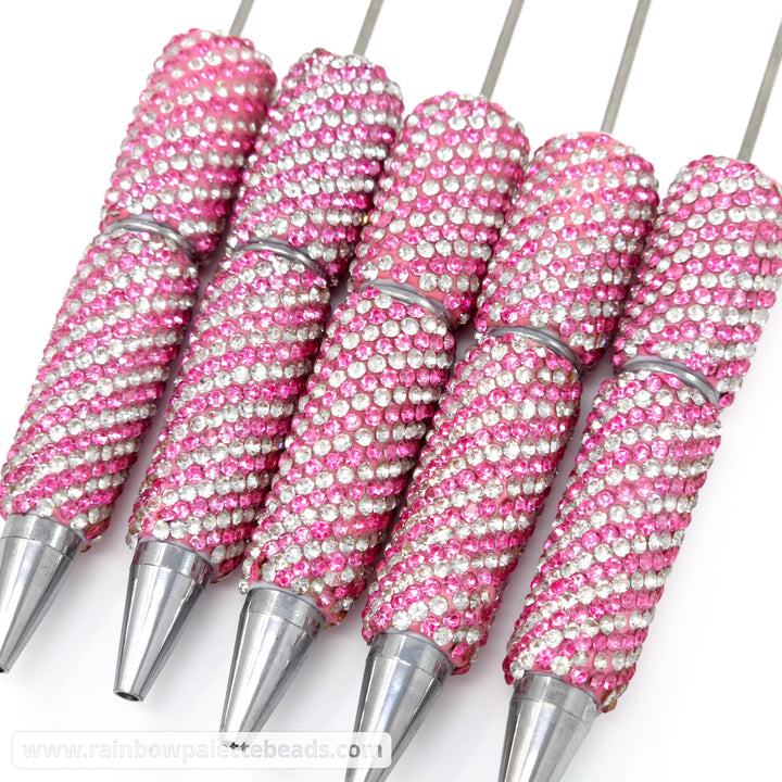 Pink Diagonal Stripe Full Rhinestone Beadable Diamond Pen