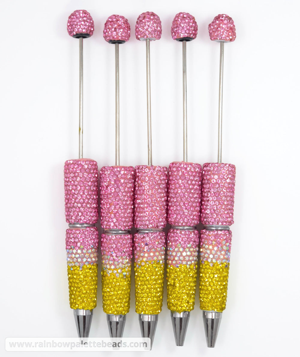 Pink Lemonade Ombre Crystal Confetti Full Rhinestone Beadable Diamond Pen