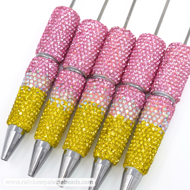 Pink Lemonade Ombre Crystal Confetti Full Rhinestone Beadable Diamond Pen
