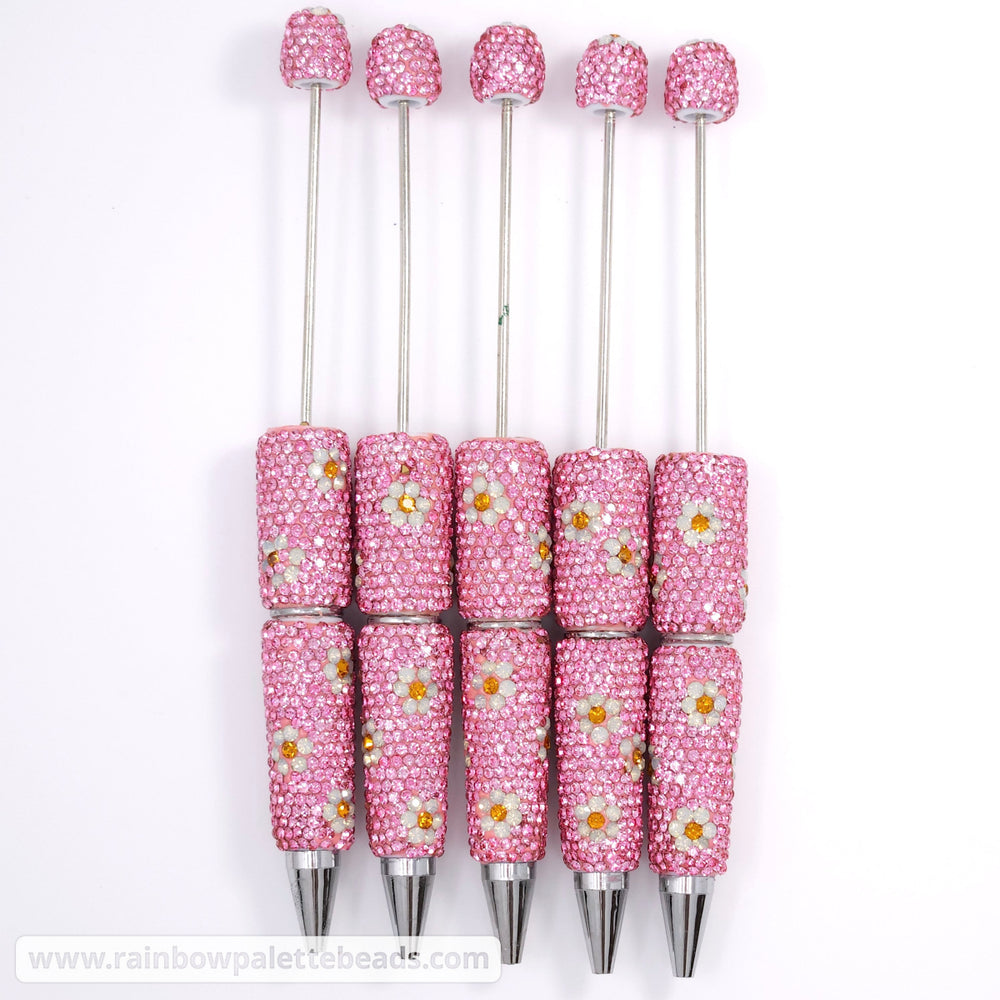 Pink Sparkle Daisy Jeweled Full Rhinestone Beadable Diamond Pen