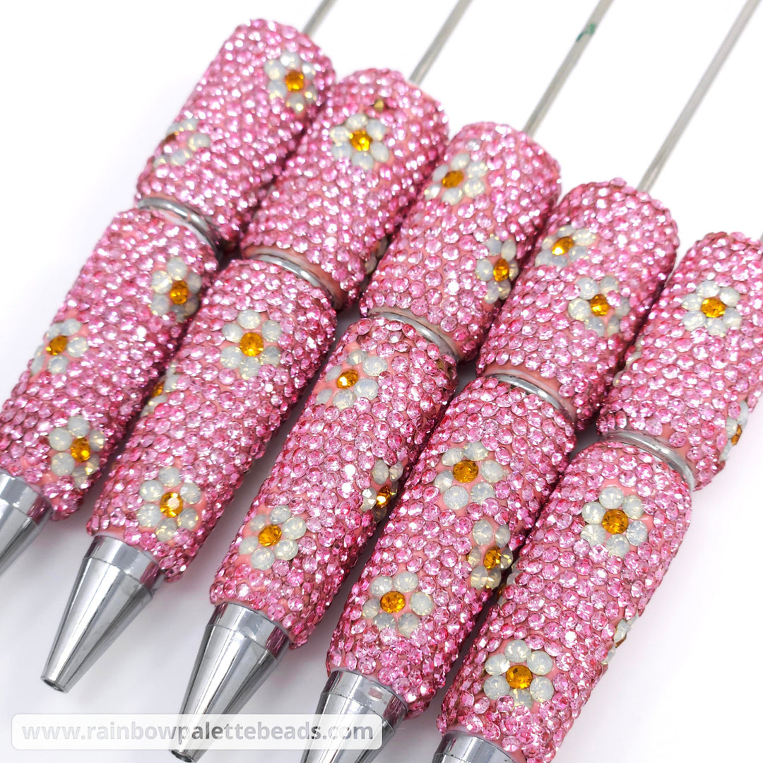 Pink Sparkle Daisy Jeweled Full Rhinestone Beadable Diamond Pen