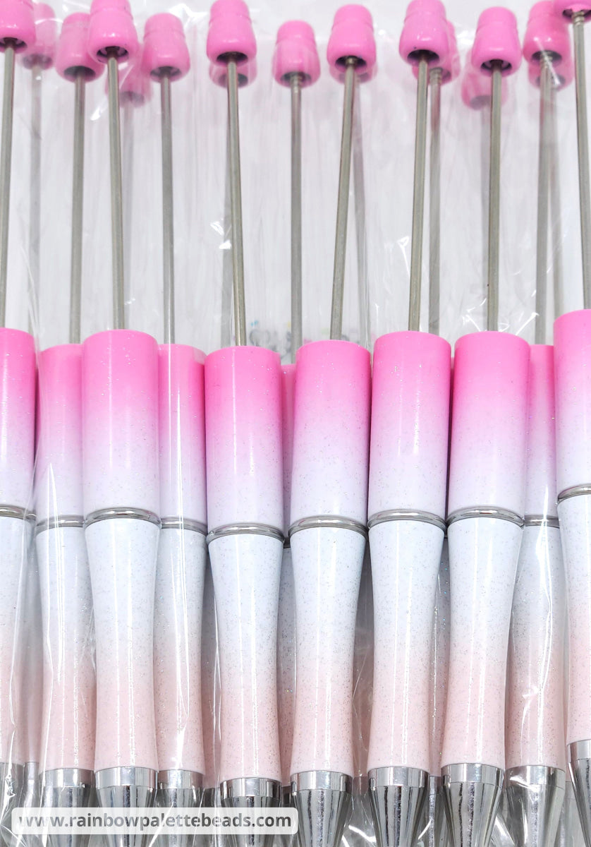Pink to Peach Ombre Glittery Beadable Plastic Pen
