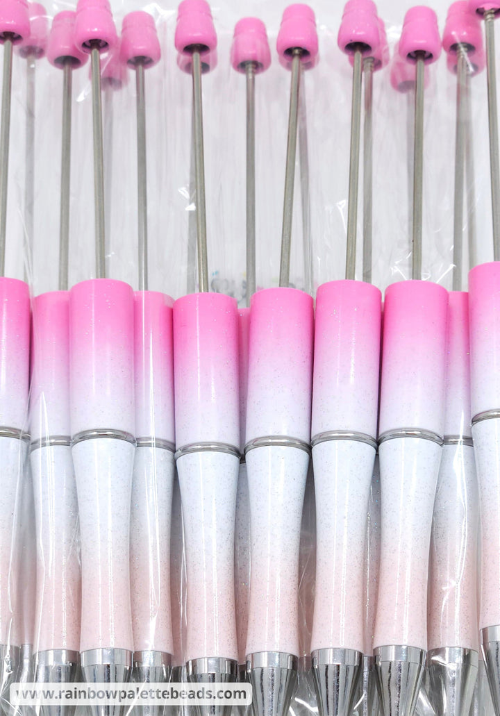 Pink to Peach Ombre Glittery Beadable Plastic Pen