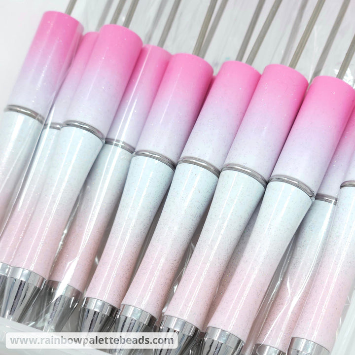 Pink to Peach Ombre Glittery Beadable Plastic Pen