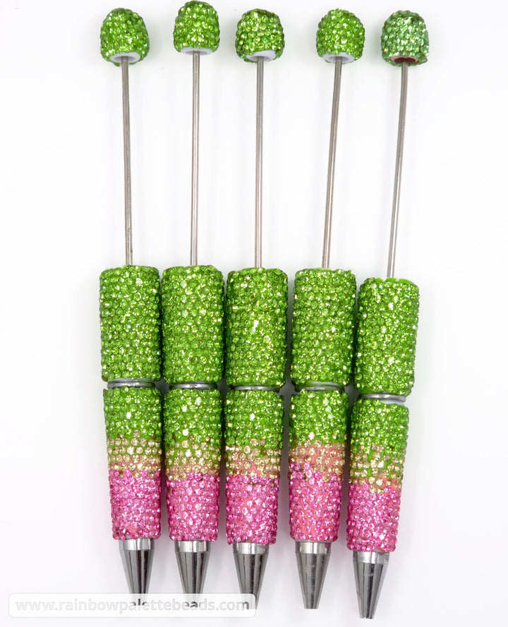 Pink Watermelon Ombre Crystal Confetti Full Rhinestone Beadable Diamond Pen