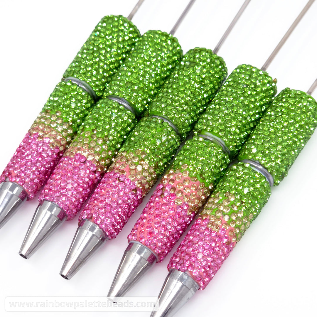 Pink Watermelon Ombre Crystal Confetti Full Rhinestone Beadable Diamond Pen