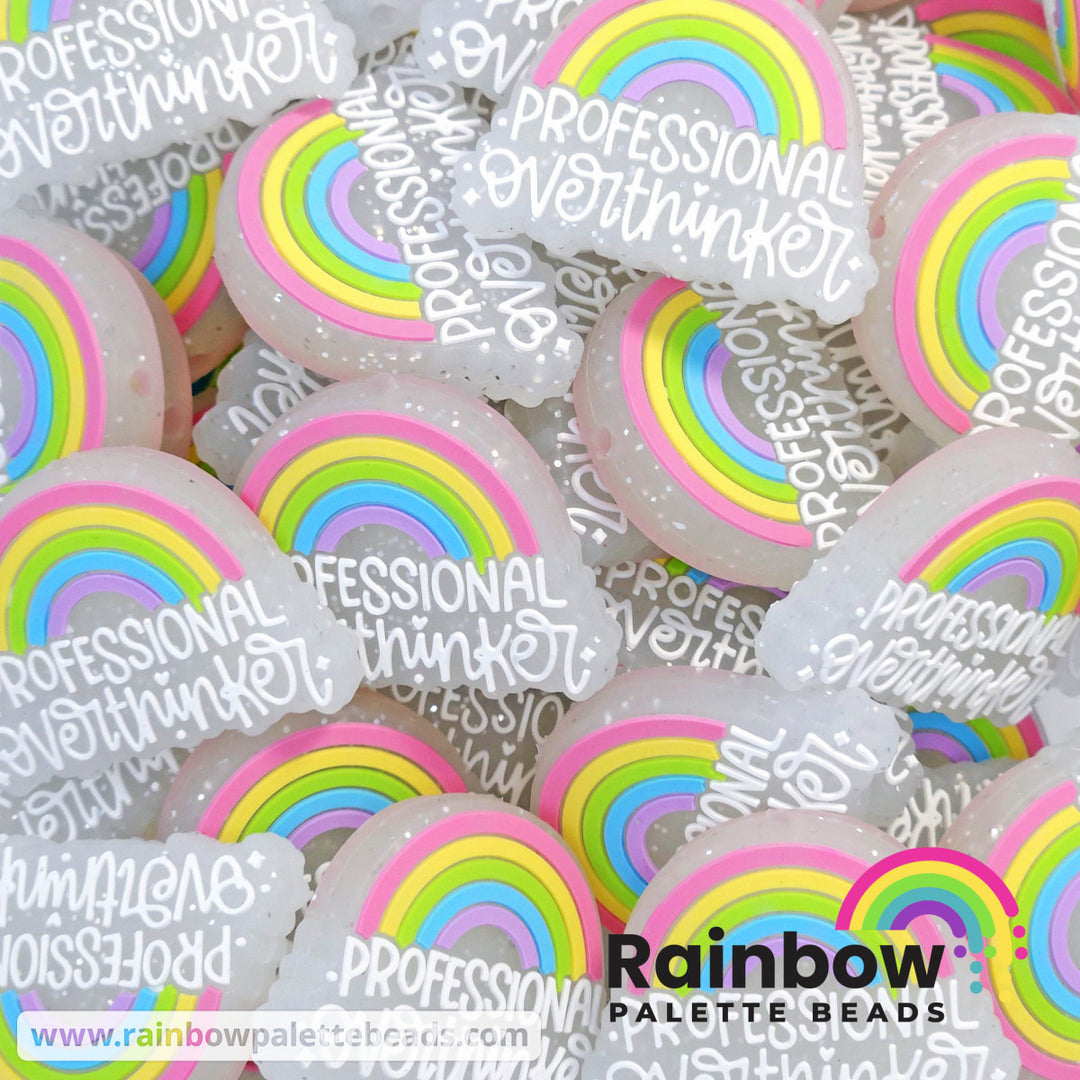 Professional Overthinker Rainbow Exclusive Silicone Focal Beads Silver Glitter Beads