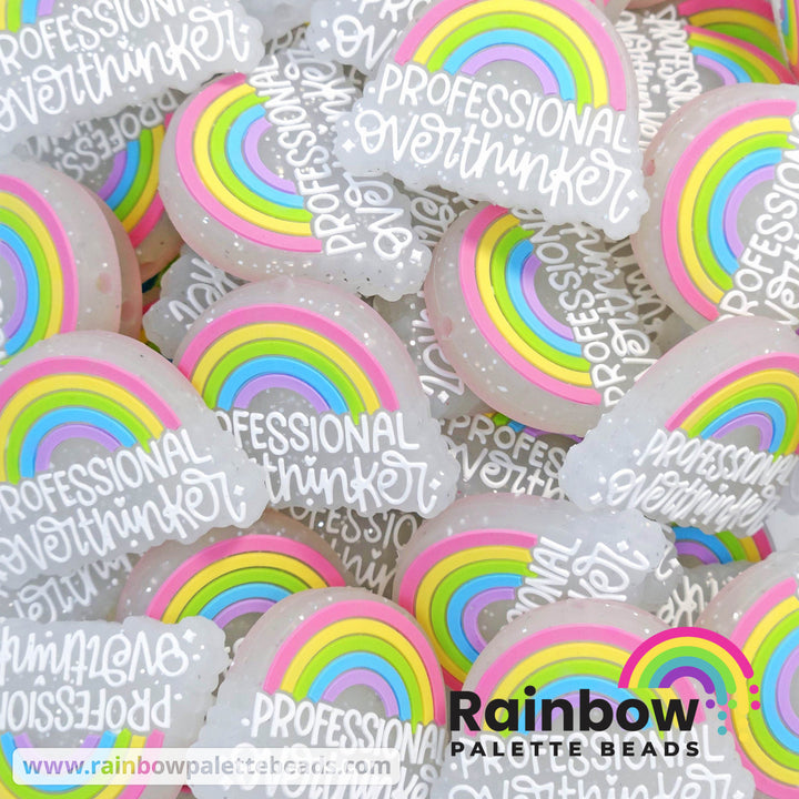 Professional Overthinker Rainbow Exclusive Silicone Focal Beads Silver Glitter Beads