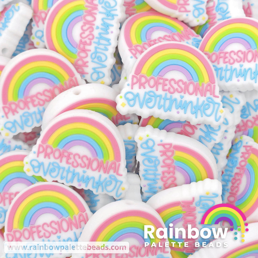 Professional Overthinker Rainbow Exclusive Silicone Focal Beads White Beads