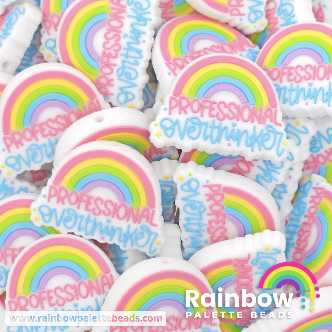 Professional Overthinker Rainbow Exclusive Silicone Focal Beads White Beads